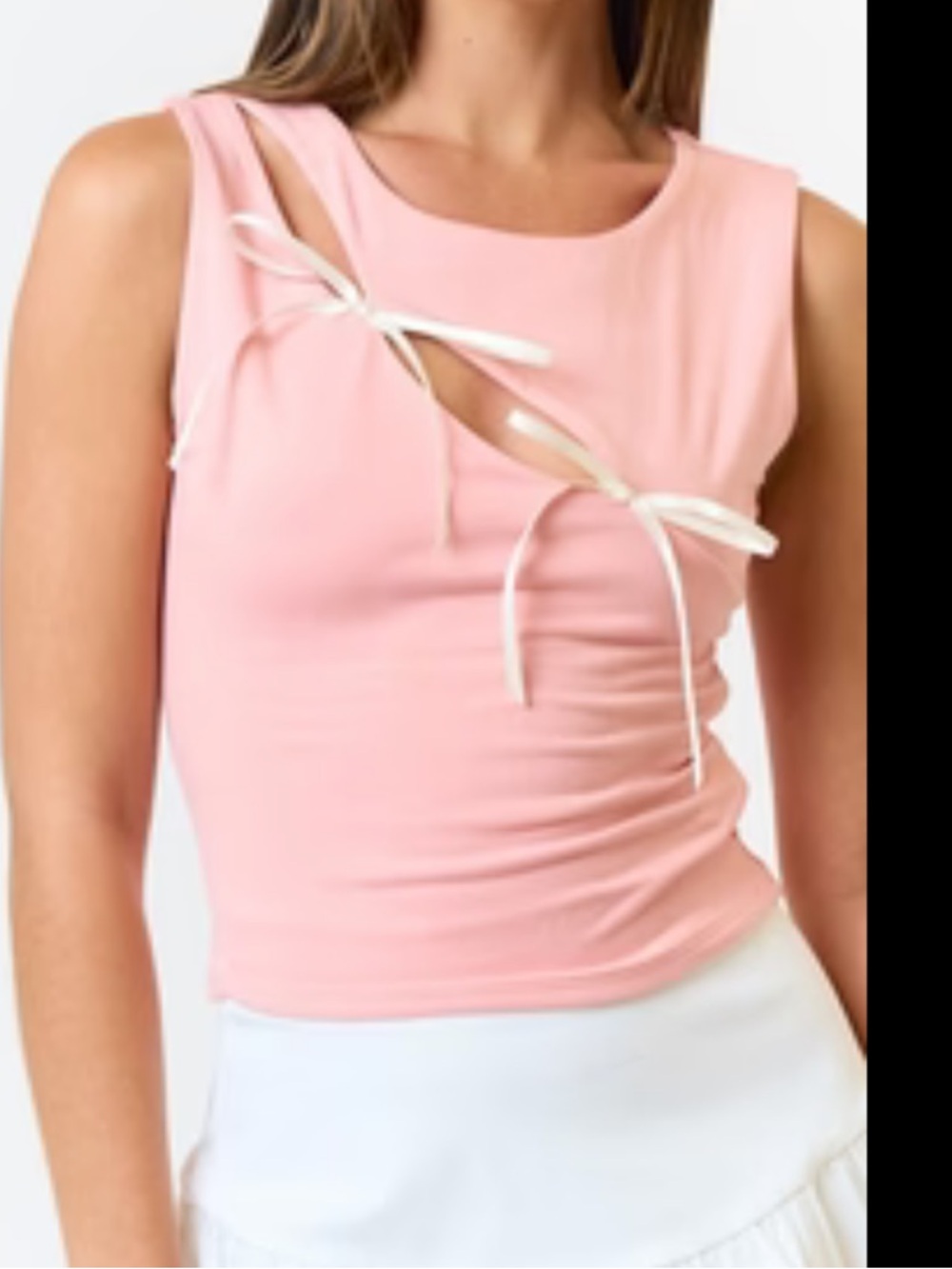 Baby Pink Bow Tie Tank Top 🎀 Y2K Coquette Soft Girl Ballet Core Top S